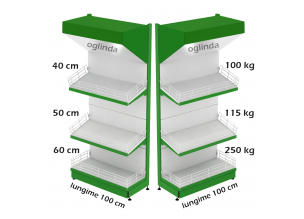 Raft metalic legume fructe 100*227h cm baza 60 cm 2 polite si pazie oglinda